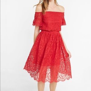 Red off the shoulder lace dress